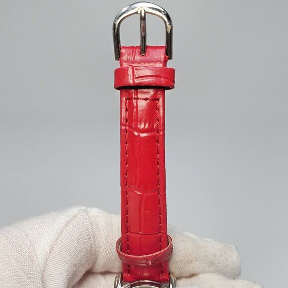 Disney Tinker Bell Holiday Quartz Watch Silver Red Leather - Picture 5 of 14